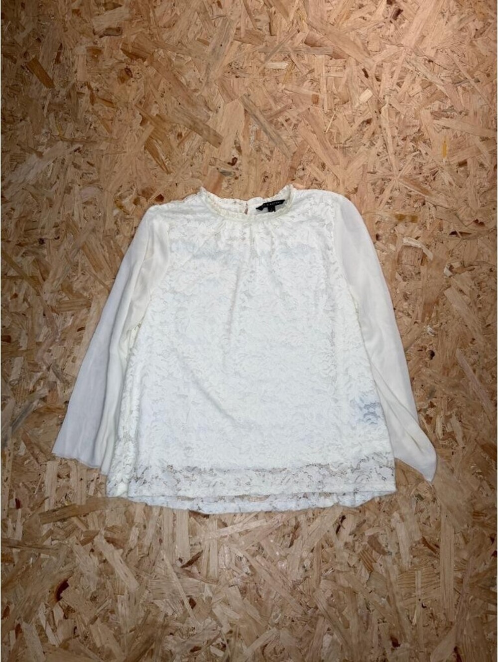 Zac & Rachel Womens Blouse Large Ivory Lace Overlay Sheer Long Sleeve Keyhole